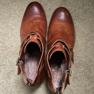 Kork-Ease Jardin Buckle Strap Brown Leather Ankle Bootie/Back Zip Size 9M